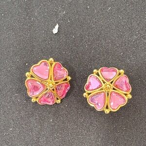Gold and Pink Heart Clip Earrings
